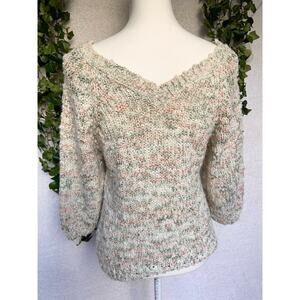 Vintage Ann Stevens Pastel Acrylic Chunky Knit V Neck Sweater Women's Small